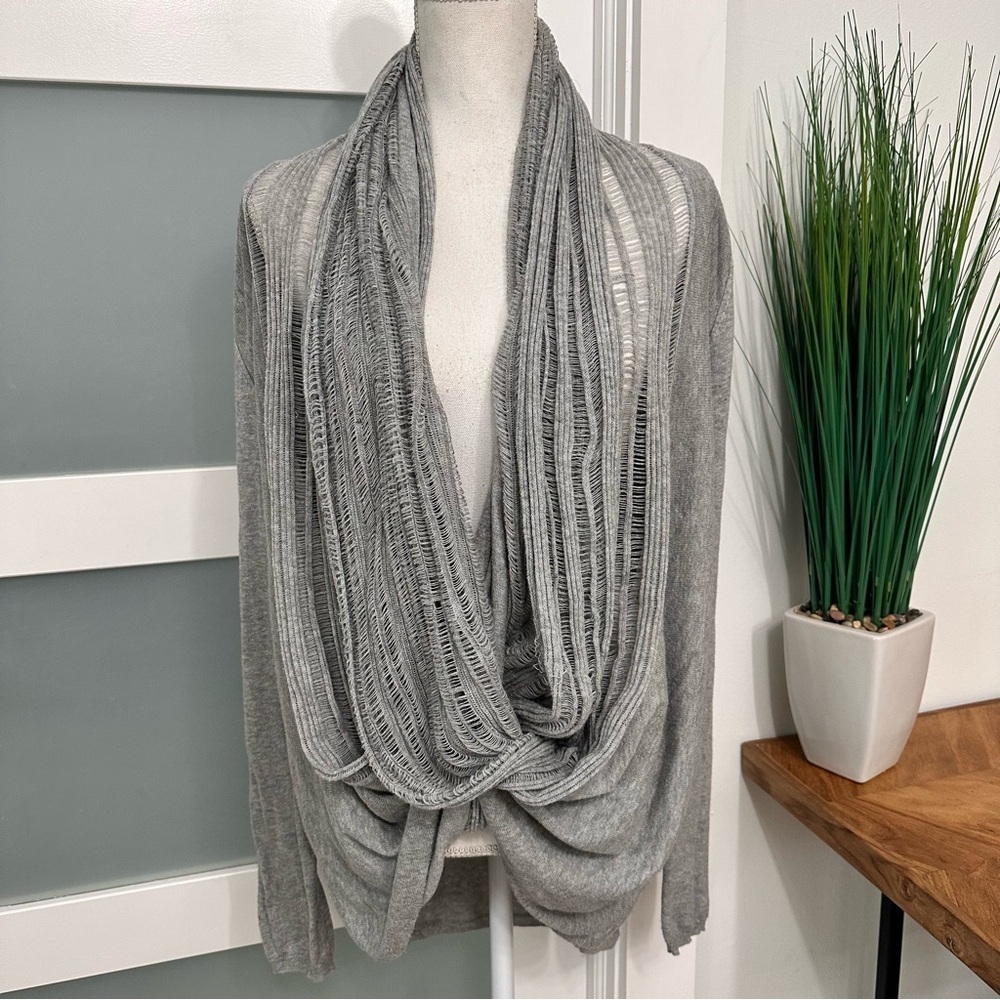 Alice + Olivia Wrap Around Open Cardigan Gray SZ Medium Lagenlook Designer READ